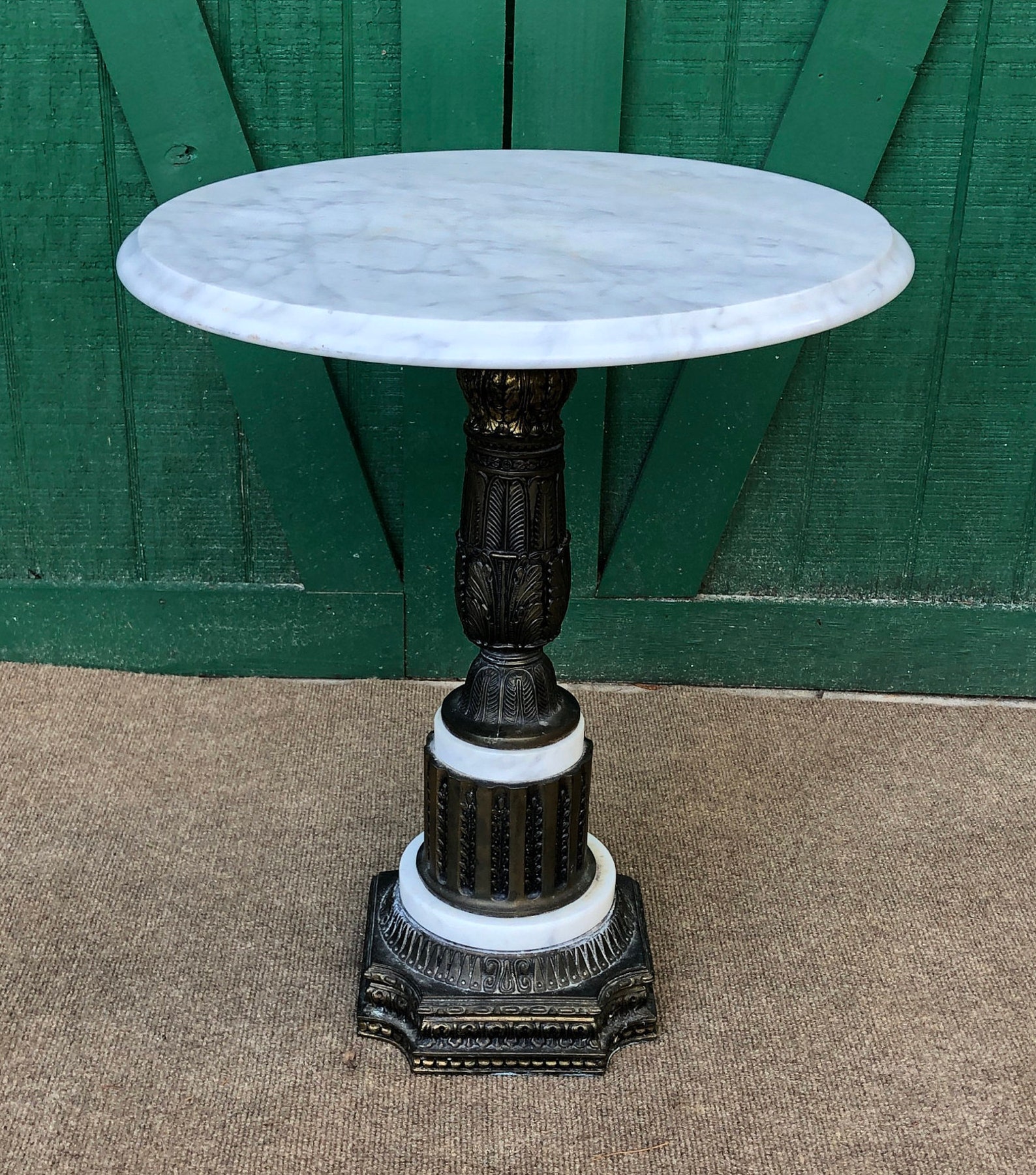 Marble Bistro Table Brass Pedestal Base White Marble Top Etsy