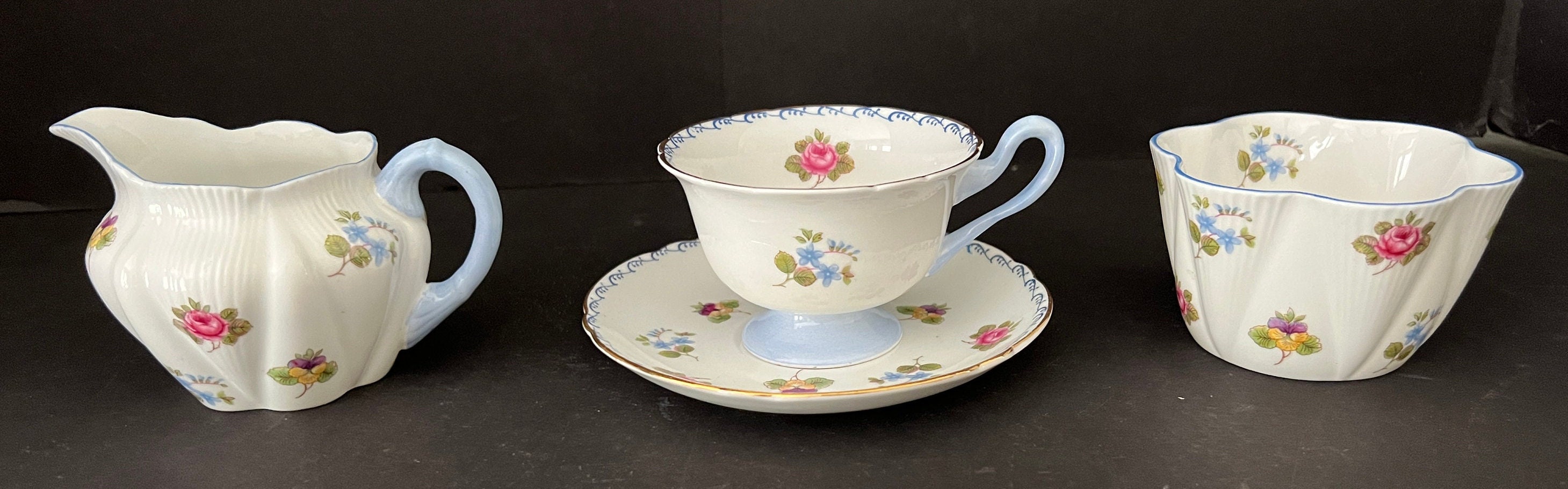 菓子 shelly Shelly, Set, Creamer & Sugar, Cup,saucer, Fine Bone China, Made in