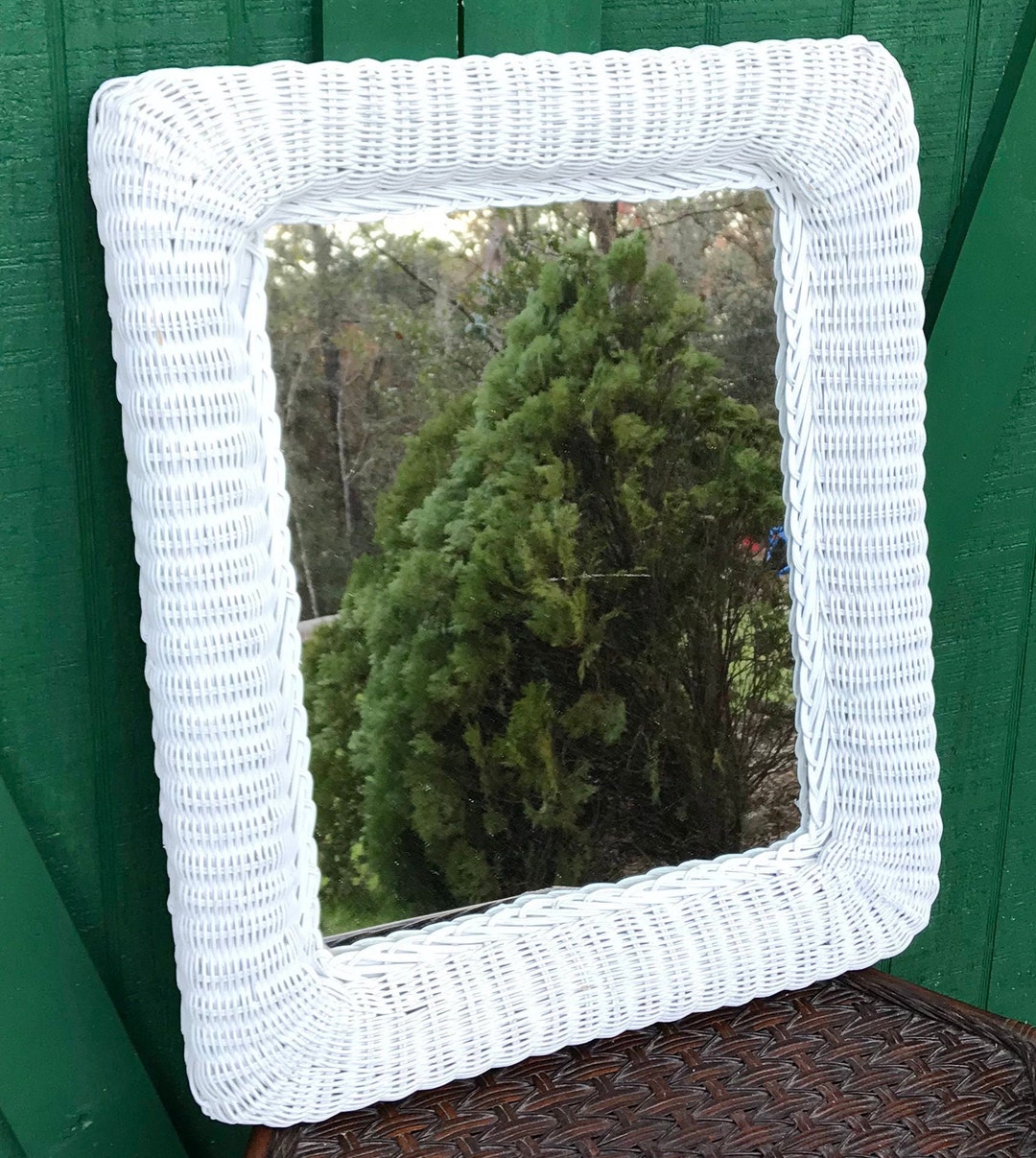 White Wicker Mirror Wicker Frame Real Wood Wicker White Etsy