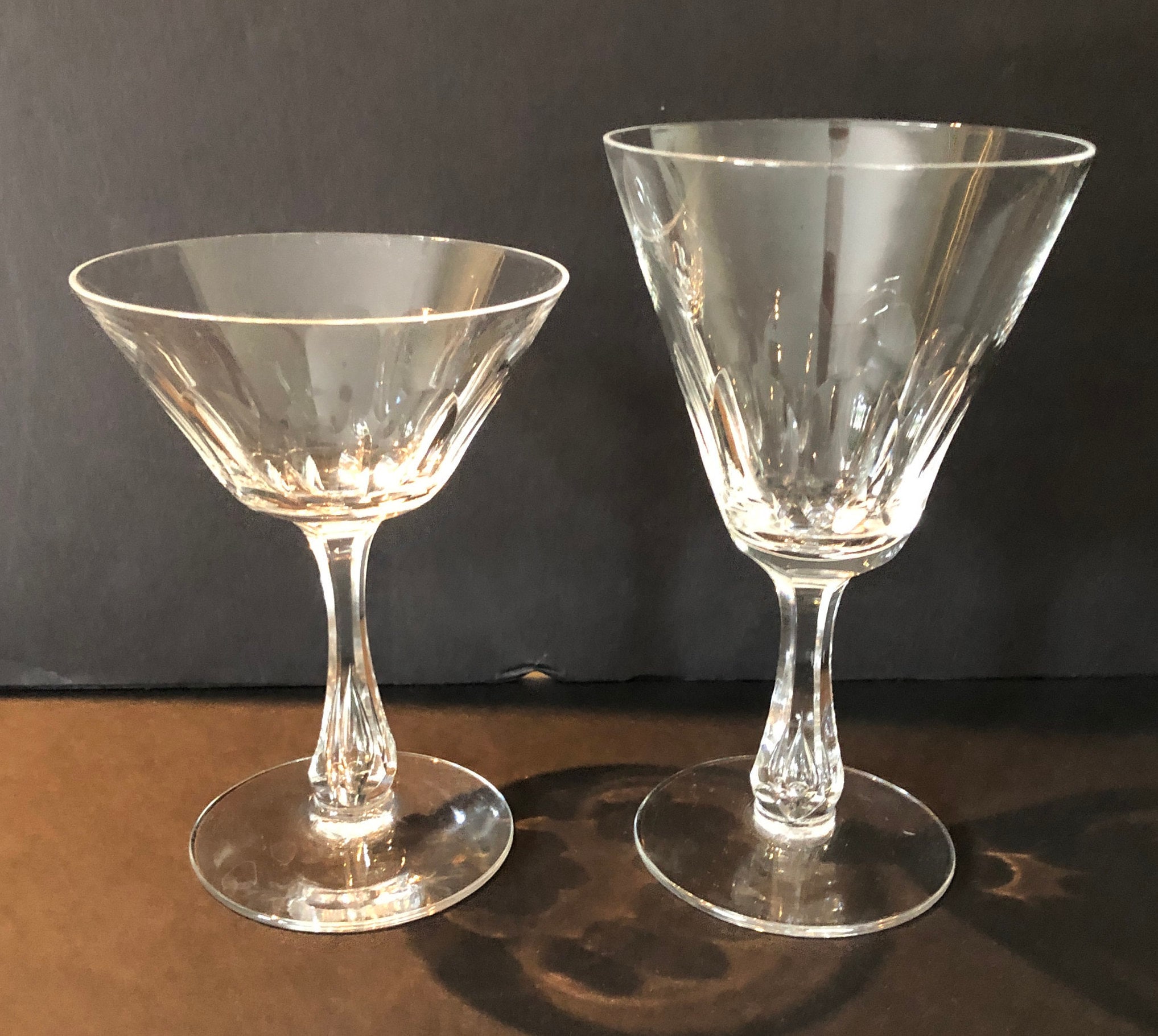 Wine & Coupe Glasses, Cut Crystal, Eight Panel Bowl, Five Sided