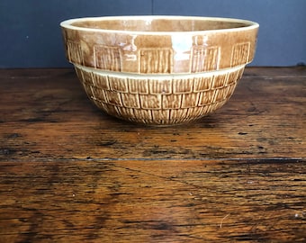 Bowl, Brown Stone Ware, Wide Collar, Antique, Mixing Bowl, Bread Primitive Crockery, Farmhouse Decor, BEAUTIFUL, Craquelure, USA Marked