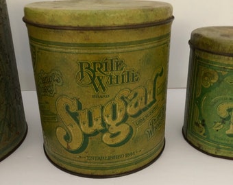 Fluffy, Green, Flour Tins, Set, 3 Tins, Flour, Sugar, Tea