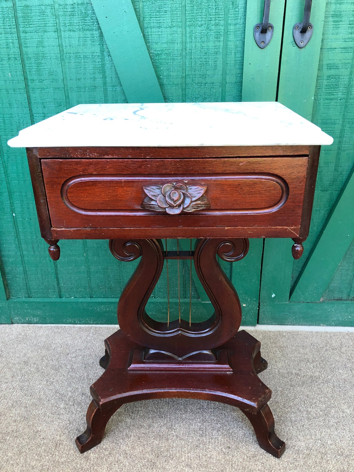 Marble Top Mahogany Table Lyre Design Pair of Tables Etsy