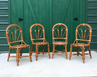 Bamboo Chairs, Wicker Chair Set, Four (4) , Brighton Style Wicker