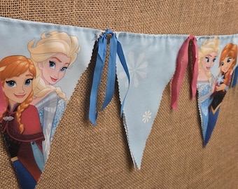 Frozen Princesses Fabric Banner, Elsa & Anna, Princess Bunting, Girl's Wall Hanging, Frozen Birthday Party Décor