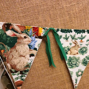 Bunny Garden Banner. Vegetable Garden Bunting, Bunnies in Garden Garland, Spring Bunny Banner, 9 flags of Bunnies & Garden
