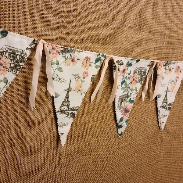 Peach Floral Paris Banner, 5 ft., Eiffel Tower Garland, Arc de Triomphe Banner, Paris Landmarks Bunting, Floral Paris Wall Hanging