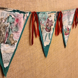 Vintage Victorian Santa Christmas Banner, 5 Ft.,  Santa Winter Scenes Garland, Sleigh & Horses Vintage Banner, Vintage Family Scenes Decor
