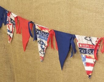 God Bless America Fabric Banner Red White Blue Bunting 4th of July Independence Day Celebration