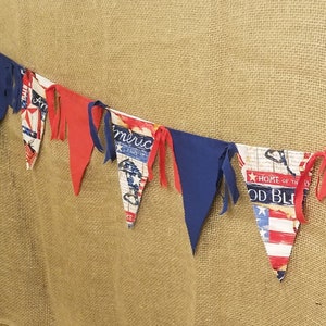 God Bless America Fabric Banner Red White Blue Bunting 4th of July Independence Day Celebration
