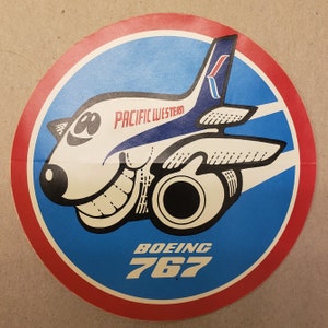 Boeing 767 Decal, Vintage 80&#39;s Advertising Airplane Sticker, Flight Crew Sticker, Vintage Decals, Pacific Western Plane