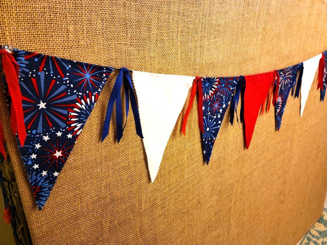 Fireworks Fabric Banner Red White Blue Bunting 4th of July Independence ...