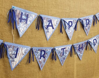 Blue Men's Happy Birthday Banner Boy's Birthday Party Flag Bunting Garland