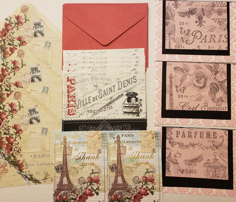 9 Ea.paris Notecards Blank Eiffel Tower Scrap Paris Card Etsy