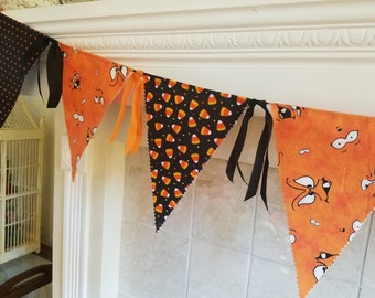 Scary Face Halloween Banner, Spooky Eyes Bunting, Candy Corn Fabric Garland, Fall Party Decor, Scary Face Flags