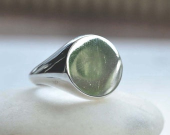 Sterling silver signet ring, Heavy solid round high polished signet ring, silver signet ring Full Back, mens signet ring, personalized ring