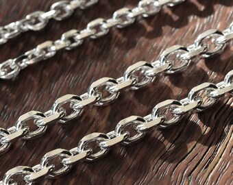 5.3mm & 3.7mm Sterling Silver Anchor Chain Necklace: Heavy Diamond Cut