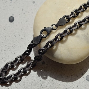 Sterling Silver cable chain bracelet 5.3mm, Rustic Silver Solid cable anchor black oxidized chain bracelet, Men&#39;s bracelet, Women bracelet