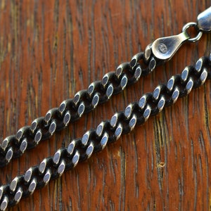4mm Oxidized Sterling Silver Curb Chain Necklace - Light oxidized Heavy Cuban Link