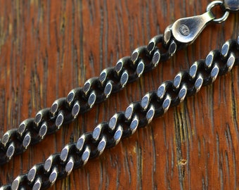 4mm Oxidized Sterling Silver Curb Chain Necklace - Heavy Cuban Link