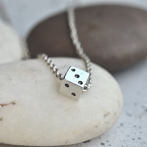 Sterling Silver dice charm & cable chain, ball chain necklace, Dice necklace, Minimalist jewelry, 3D oxidized dice pendant chain