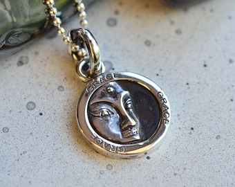 Oxidized Sterling Silver Buddha Pendant: Spiritual Yoga Necklace