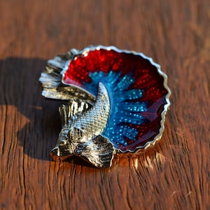 Betta Fish Sterling silver necklace hand painting enamel, Siam Fighting Fish 925 silver pendant,colorful hand paint Aquarium Fish Tank charm