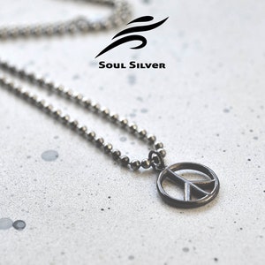 Oxidized Sterling Silver Peace Sign Pendant Necklace