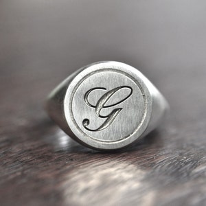 Signet ring brushed finish, Sterling silver modern round matt finish signet ring,unisex silver signet ring,ladies & mens pinky, personalized