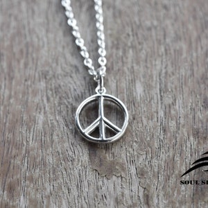 Sterling Silver Peace Sign Necklace: Minimalist Boho Jewelry