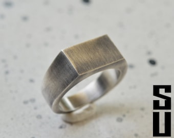 Rustic Sterling Silver Signet Ring: Heavy Textured Rectangle