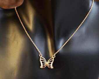Rose Gold Vermeil Butterfly Necklace: Sterling Silver CZ Charm
