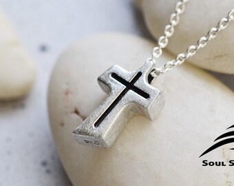 Brushed Sterling Silver Cross Pendant: Modern Unisex Necklace