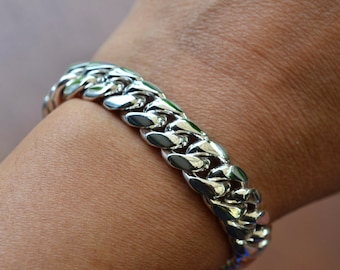 Handgefertigtes Sterling Silber Miami Curb Armband (11 mm)