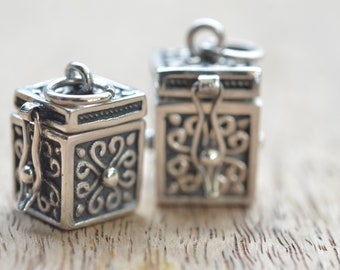 Sterling Silver Prayer Box Charm: Stash Locket, Memory Keepsake