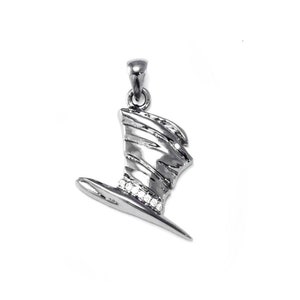 Sterling zilveren 925 hoge hoed hanger met CZ accent zeer cool stuk zilveren sieraden, Zilveren hoed charme, Zilveren hoed hanger, Hoed ketting