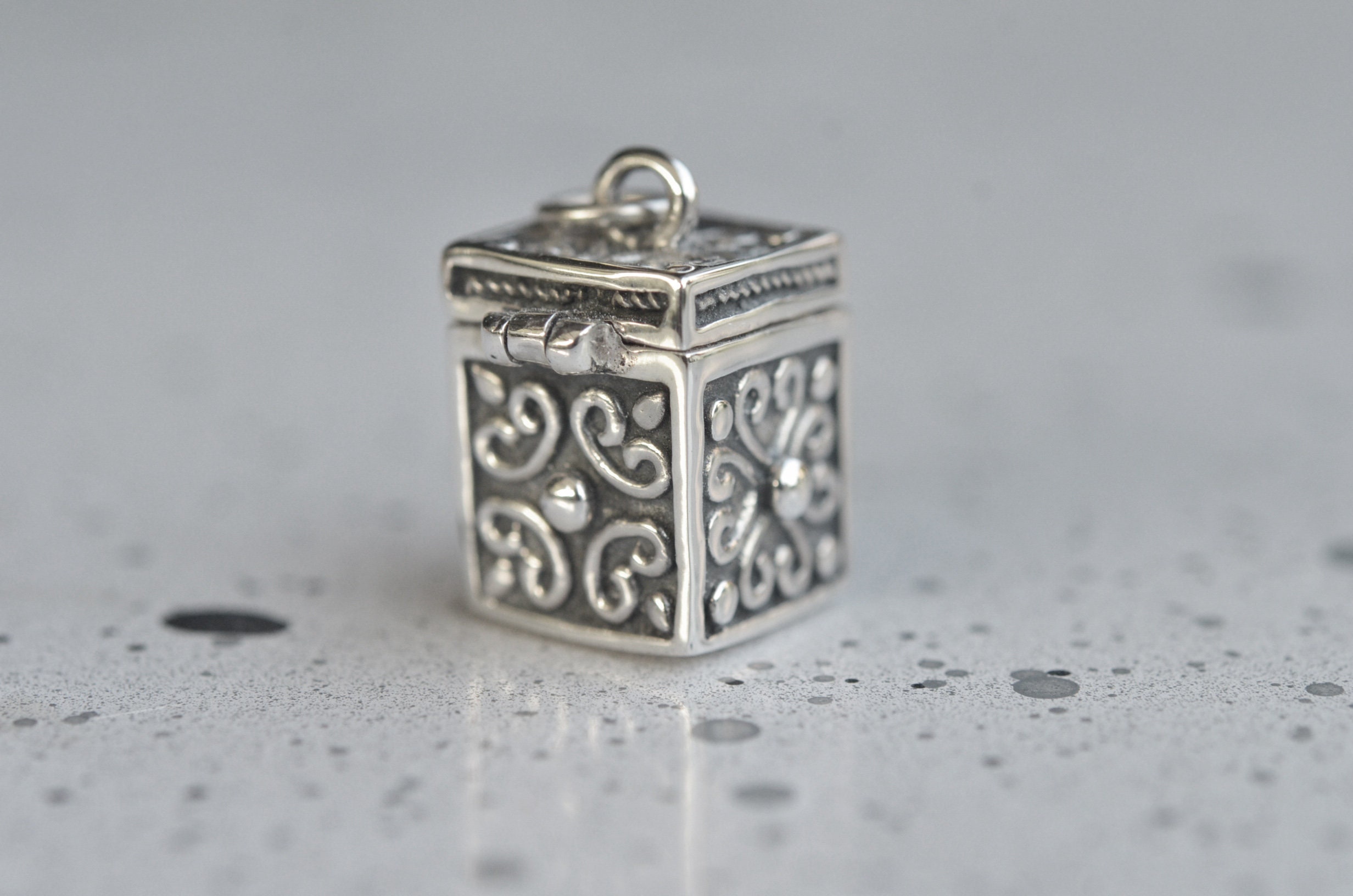 Prayer box sterling silver charm Stash box Silver locket Etsy