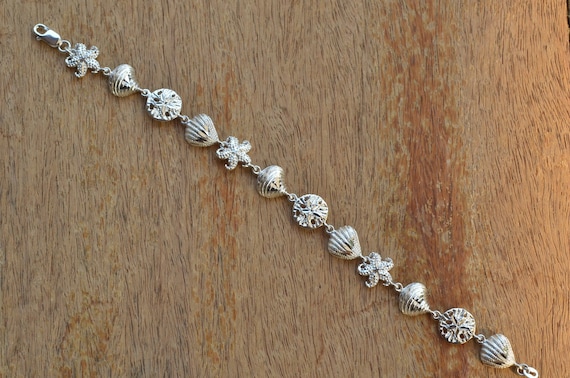 Sterling Silver, Diamond Cut, Sea Life Bracelet: 7 3/4 Starfish