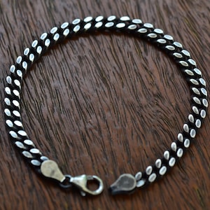 Silver 925 curb Cuban bracelet 5.5mm width, 2.2mm thick, Minimalist men&#39;s bracelet, Light oxidized sterling silver curb chain bracelet