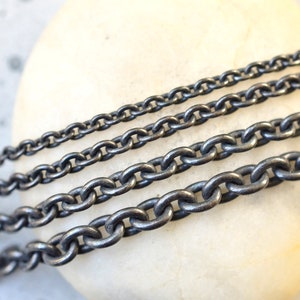 Silver cable chain, Sterling Silver Black Oxidized Cable Chain Necklace, Rustic Black Oxidized Cable Chain Thick & Tight Men&#39;s cable chain