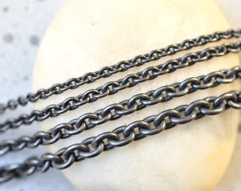 Oxidized Sterling Silver Cable Chain Necklace: Rustic Black Chain