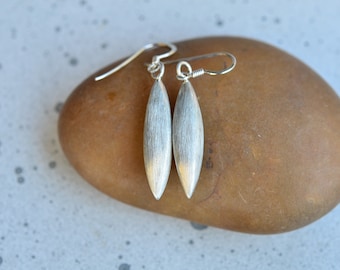 Sterling silver dangling earrings, Minimal dainty brushed long teardrop dangling earrings, Teardrop earrings, textured silver earrings