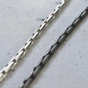 Box-Kette aus Silber 3.5 mm, Sterlingsilber Dicke Cardano-Kette, Silber-Cadano-Kette, rustikale schwarz oxidierte Box-Kette, Herren-Box-Kette