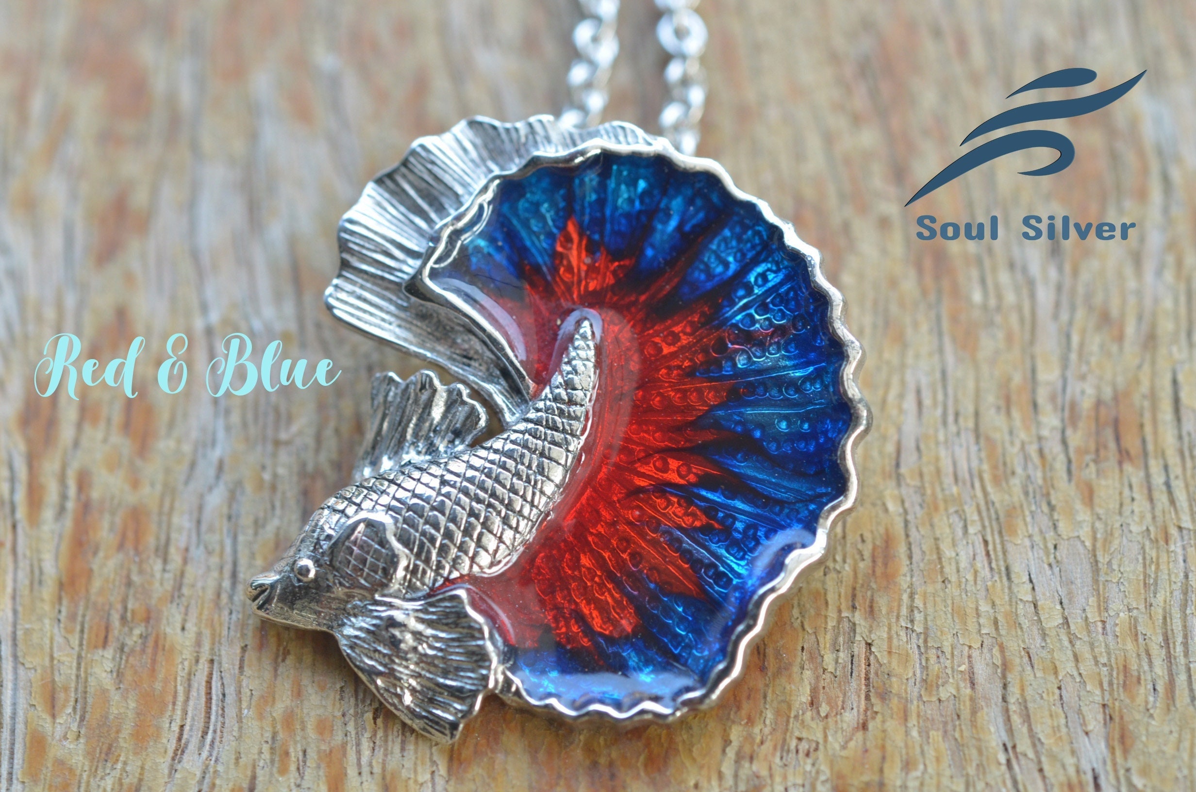 Betta Fish Sterling Silver Necklace 