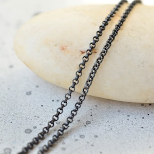 Oxidized Sterling Silver Rolo Chain Necklace - Rustic Antique Finish