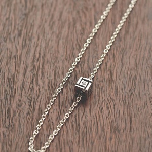 Sterling Silver cube necklace, Silver 925 dice pendant necklace, Cube bead pendant necklace, Minimalist jewelry, CZ oxidized dice pendant