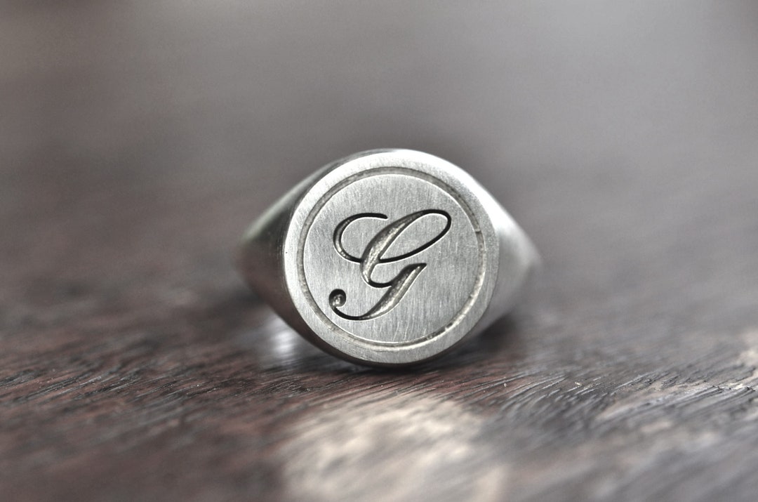 Signet Ring Brushed Finish, Sterling Silver Modern Round