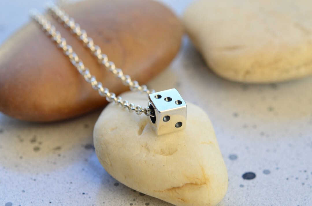 Sterling Silver Dice Charm & Rolo Chain, Silver 925 Dice Pendant ...