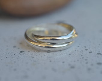 Silver Rolling Ring three band puzzle ring, Sterling silver triple interlocked ring, fidget spinner rolling silver ring, silver triple band