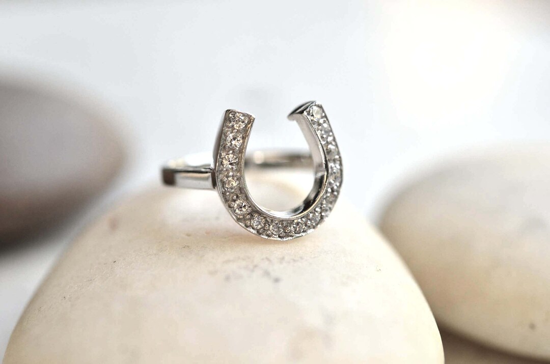 Silver Horseshoe Ring, Sterling Silver Diamond CZ Horseshoe Ring, Good